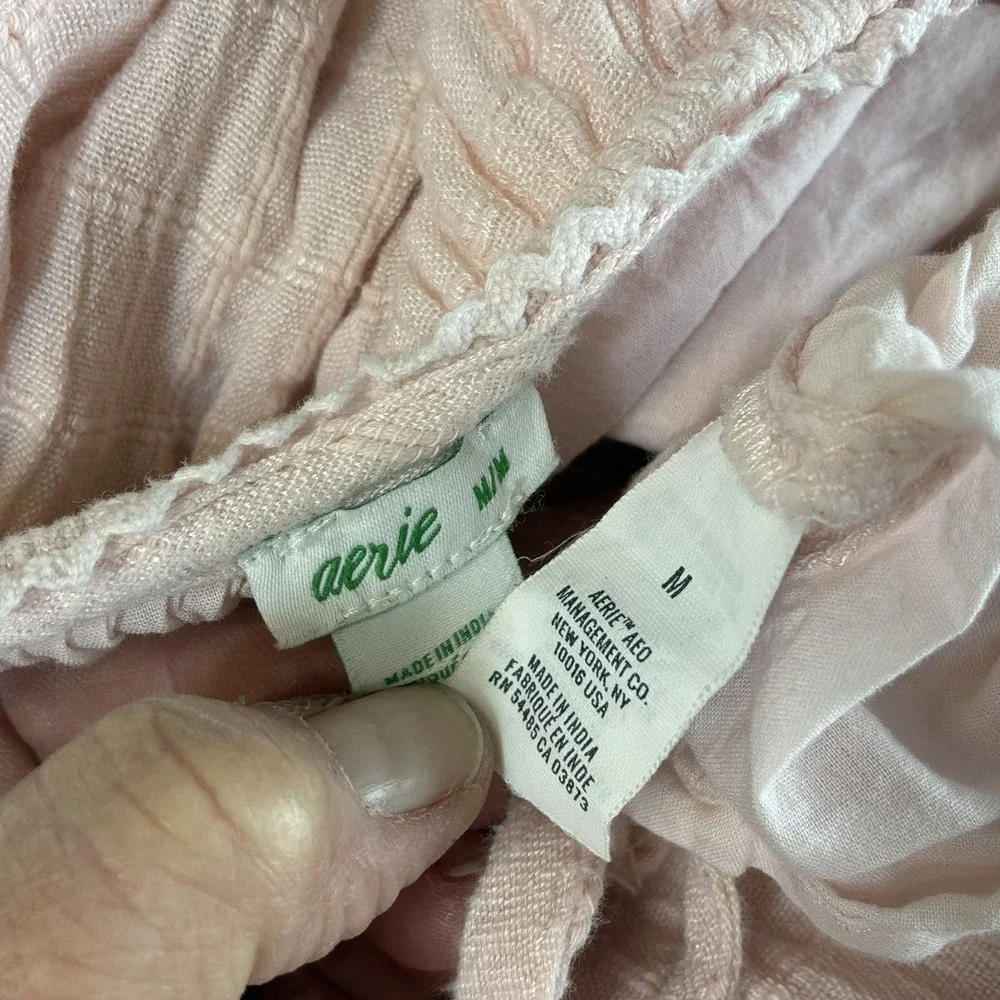 Aerie Sz M Pink Maxi Dress Babydoll‎ Halter Gauze Cotton Tiered EUC